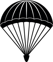Skydiving Parachute Silhouette in Black | Aerial Drop Vector Icon for Adventure, Military & Sport