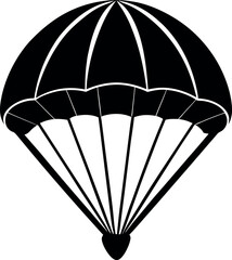 Skydiving Parachute Silhouette in Black | Aerial Drop Vector Icon for Adventure, Military & Sport
