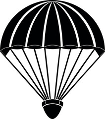 Skydiving Parachute Silhouette in Black | Aerial Drop Vector Icon for Adventure, Military & Sport