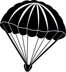 Skydiving Parachute Silhouette in Black | Aerial Drop Vector Icon for Adventure, Military & Sport