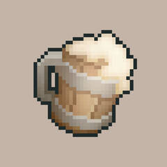 Fototapeta premium beer drink in the wooden mug with pixel art style and isolated background