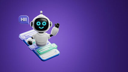 Chatbot AI Artificial Intelligence technology virtual conversation assistant support mobile smart phone online application chatting with customer service automatic answering. 3d rendering.