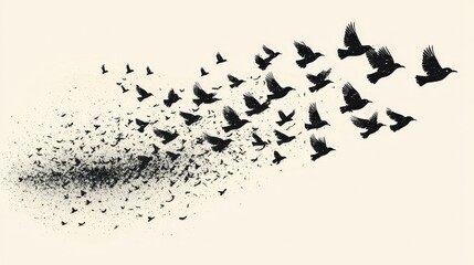Fototapeta premium A multitude of birds in flight, a visual representation of a flock dispersing.