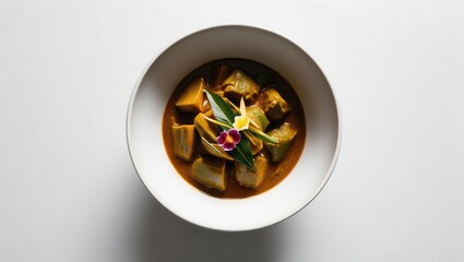 Exquisite thai green curry dish restaurant kitchen food photography bright setting close-up