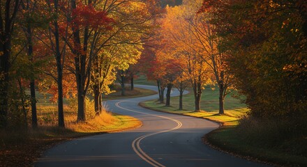 Obraz premium Autumn forest road scenic view