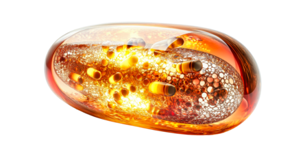Transparent capsule filled with glowing particles