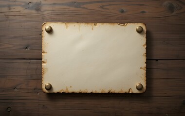 Fototapeta premium Rustic Parchment Sign Mockup on Weathered Wooden Planks
