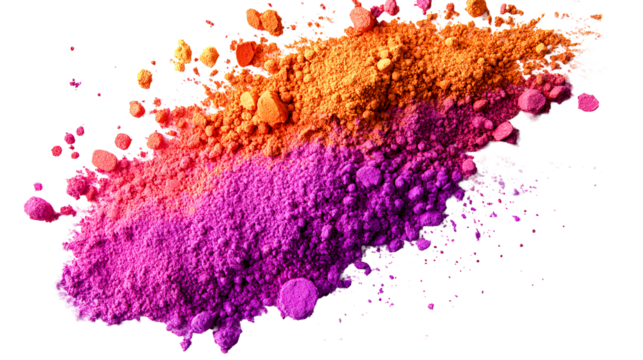 Orange and purple powders blend vibrantly