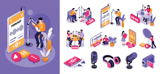 Fototapeta premium Jobs and occupations Isometric Icons with illustration