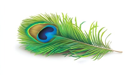 Obraz premium Vivid Peacock Feather with Rich Green and Blue Colors on a White Background