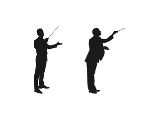 Music conductor silhouette. Silhouette of a young orchestral conductor. Vector on a white background.