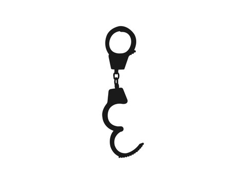 Open handcuffs silhouette icon. Black silhouette of unbuttoned handcuffs. Vector handcuff, manacles or shackles arrest. Police equipment. vector on a white background.