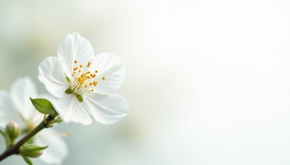 Delicate white flower blossoms against pure white background, aesthetic, botanical
