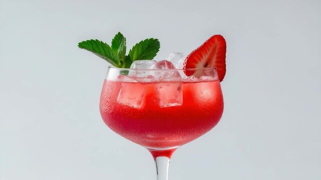 Strawberry Cold Cocktail Isolated on White Background. Traditional Drink.