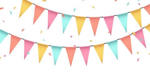 Obraz premium Party flags vector illustration. Colorful party background for celebration.