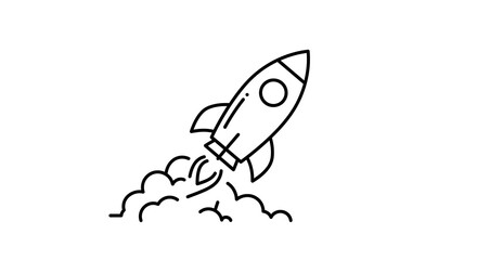 Launching Rocket: Minimalist Line Art Illustration