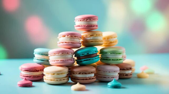 Colorful and sweet macaroons placed in a setting.