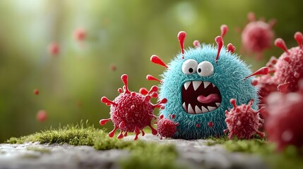 Cartoon monster defending against viral germs