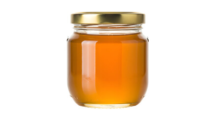 Glass jar filled with honey on transparent background