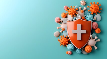 Cartoon shield against viral outbreak