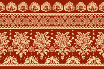 Ethnic oriental pattern traditional.Saree Sarong Motifs Ikat floral embroidery.Seamless damask wallpaper pattern. Vintage background abstract design for texture, fabric, clothing, decoration