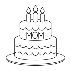 Line Art of Birthday Cake with Candles and 'Mom' Text Decoration