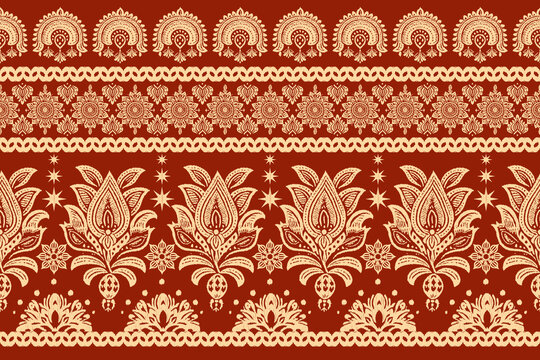 Ethnic oriental pattern traditional.Saree Sarong Motifs Ikat floral embroidery.Seamless damask wallpaper pattern. Vintage background abstract design for texture, fabric, clothing, decoration