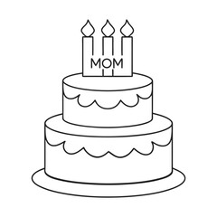 Line Art of Birthday Cake with Candles and 'Mom' Text Decoration