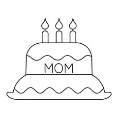 Line Art of Birthday Cake with Candles and 'Mom' Text Decoration
