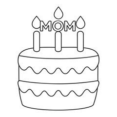 Line Art of Birthday Cake with Candles and 'Mom' Text Decoration
