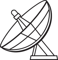 satellite dish antenna line art, black outline, vector and illustration, coloring book page line art drawing