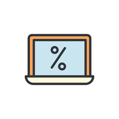 Laptop discount colored icons, minimalist vector illustration ,simple transparent graphic element .Isolated on white background