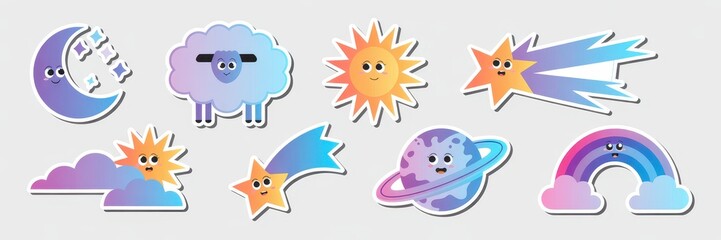 Cute cartoon space and weather stickers collection