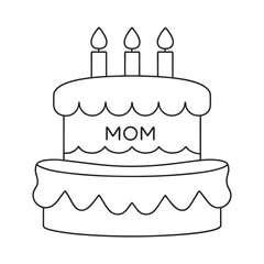 Line Art of Birthday Cake with Candles and 'Mom' Text Decoration