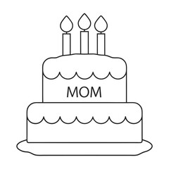 Line Art of Birthday Cake with Candles and 'Mom' Text Decoration
