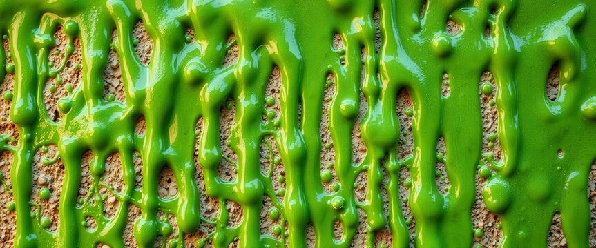 Glistening green slime completely covers a textured wall, slimy, fantasy