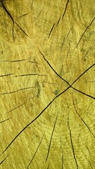 Detailed texture of a tree trunk cross-section with clear annual rings and natural cracks. 