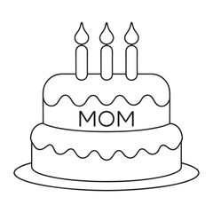 Line Art of Birthday Cake with Candles and 'Mom' Text Decoration