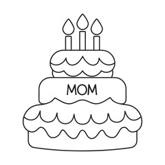 Line Art of Birthday Cake with Candles and 'Mom' Text Decoration