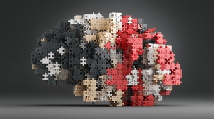 Brain made of puzzle pieces coming together