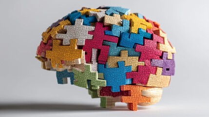 Brain made of puzzle pieces coming together