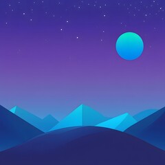 Obraz premium Night landscape with mountains and moon. Vivid purple illustration. 