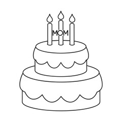 Line Art of Birthday Cake with Candles and 'Mom' Text Decoration
