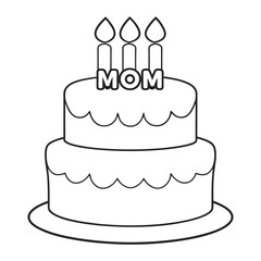 Line Art of Birthday Cake with Candles and 'Mom' Text Decoration