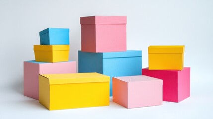 Obraz premium Colorful gift boxes in various sizes and pastel colors
