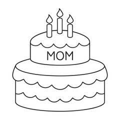 Line Art of Birthday Cake with Candles and 'Mom' Text Decoration