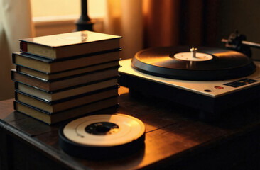 Top-Down Shot of Cassette Tapes and a Vintage Record Player