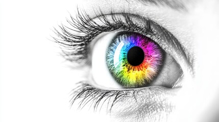 Close-up view of a colorful human eye.