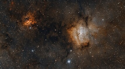 Obraz premium Cosmic Nebula with Brown and Orange Hues in Dark Starfield