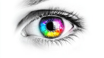 Vibrant multicolored human eye with artistic effect.